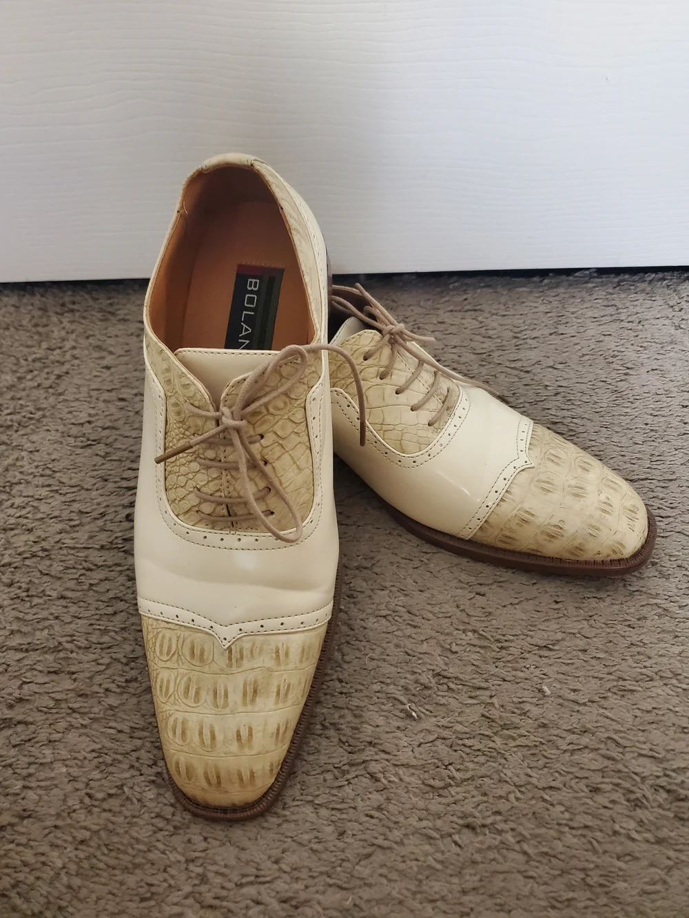 Bolano Men’s Size 9 Taupe Ivory Croc Print Oxford Dress Shoes